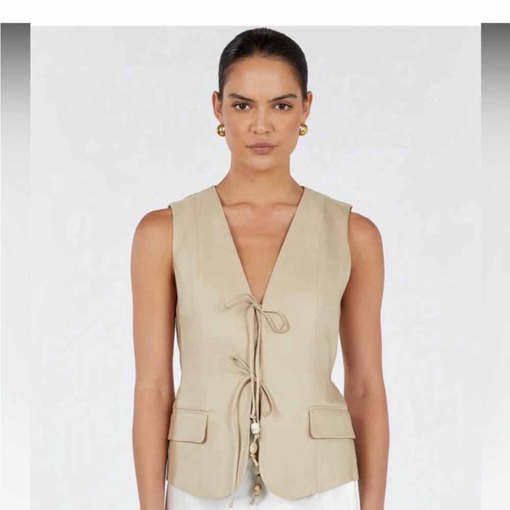 DISSH Tan Sleeveless Vest with Tie Detail
